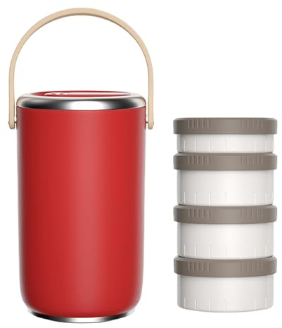 Tarro de acero inoxidable aislado al vacío con asa, a prueba de fugas, apilable, lonchera Bentos para