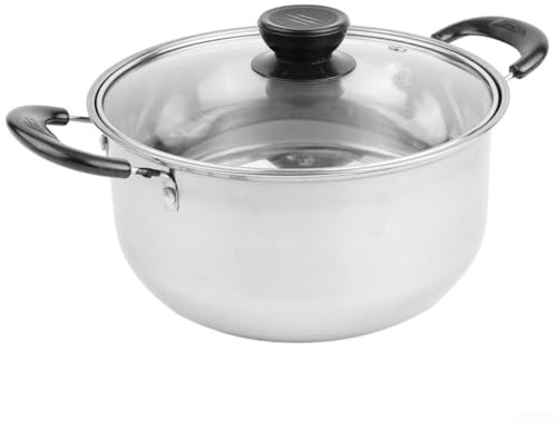 Vasiumic Cookware Suppentopf aus Edelstahl mit Glasdeckel, 18,5 cm Suppentopf für die Küche, hitzebeständiger Schmortopf mit ergonomischem Griff, Stielkasserolle (zwei Griffe)