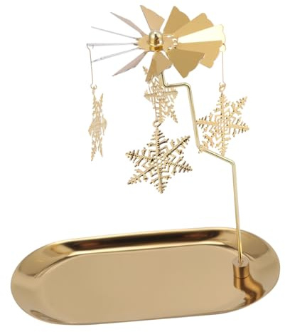 EPIGEIST Schneeflocken Kerzenhalter Eisen Drehbar Weihnachts Drehkerzenständer Party Dekoration Golden Mit Tablett