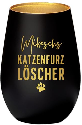Katzenfurzlöscher Windlicht Katzenfurz Löscher personalisiert für Teelicht Kerzen Katze Geschenk Katzenmama Katzenpapa Kerzenglas mit Gravur (Schwarz)