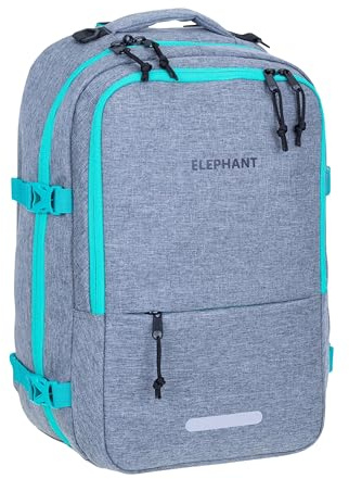 Elephant Fly Medium Reiserucksack Handgepäck 33L, Grau Türkis M 13125 +g | Flugzeug Bus Reiserucksack Anti-Theft Tasche Damen Herren + Koffergurt