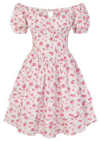 SCARLET DARKNESS Robe corset d'été à manches bouffantes pour femme, robe courte à motif floral, mini robe trapèze pour la plage