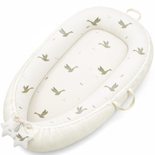 Susurration Babynestchen Kuschelnest Neugeborene Multifunktionale für Kinderbett Vielseitiges Tragbar Zweiseitig Babynestchen Bett 90x55cm(Bambusblatt) (Große Gans)