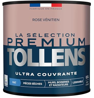 Tollens - Peinture Couleur - Murs, Boiseries & Radiateurs - La Sélection Premium - Pièces sèches - Ultra couvrante - Résistante - Ultra rapide - Ecolabel - Mat - ROSE VÉNITIEN - 0L5 = 6m²