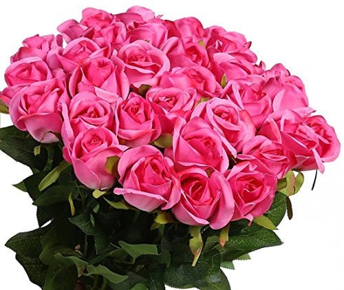 Veryhome 10 Stücke Künstliche Rosen Silk Blumen Gefälschte Flowers Braut Hochzeit Bouquet Für Hausgarten Geburtstag Party Home Wedding Dekor (Rose rot - Rosenknospe)