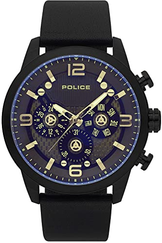 Police Key West Herren Uhr analog Quarzwerk mit Leder Armband R1451302001