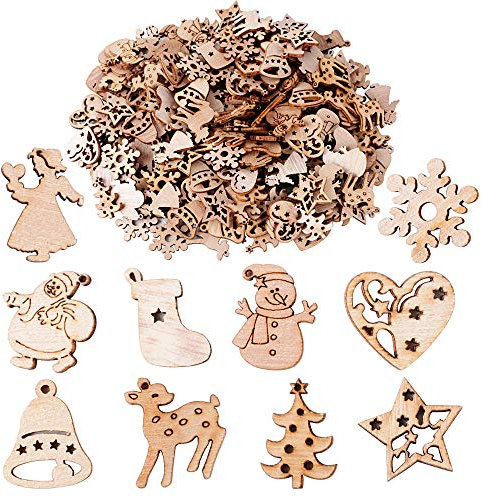 200 pz Ciondoli Natale Legno Naturale Fette Abbellimenti Natalizi Decorazione Artigianato Albero Tavolo Casa Feste Fai da Te Scrapbooking Stili Misti