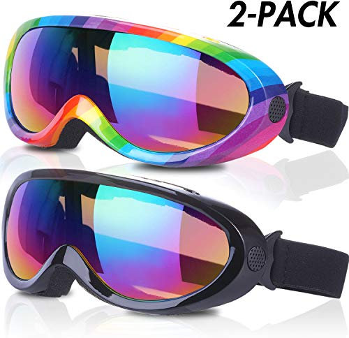 Yizerel Ski Goggles, Pack of 2, Snowboard Goggles for Kids, Boys & Girls, Youth, Men & Women, with UV 401 Protection, Wind Resistance, Anti-Glare Lenses, New Edition