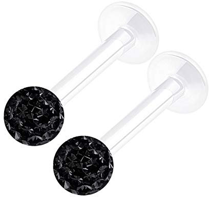 KJM FASHION 2 Stk Flexibel Acryl Lippe 1.2 mm 16gauge 8mm 3mm Ferido Kristall Kugel Snakebites Cartilage Spider Bite Vertical Labret Piercing Schmuck 2229