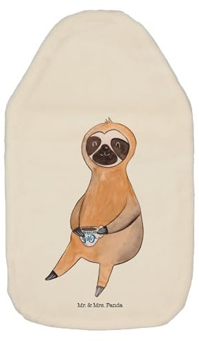 Mr. & Mrs. Panda Wärmflasche Faultier Kaffee - Geschenk, Kaffeetasse, Wärmekissen, Wärmflasche mit Bezug, Morgenmuffel, Wärmflaschenbezug, Faultiere,
