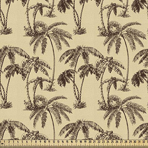 ABAKUHAUS Baum Stoff als Meterware, Tropische Palmen Hawaii, Qualitäts Stoff Dekorativer Polster Heimtextilienstoff, 2M (148x200cm), Sandbraun Schokolade