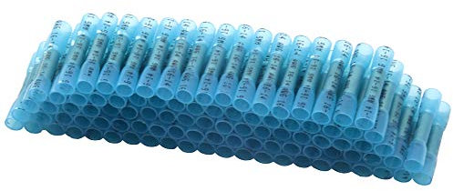 Yosawo 100-Pieces Professional Heat Shrink Butt Connectors,Crimp Connectors Waterproof Insulated Electrical Terminals 16-14 AWG Blue