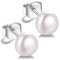 Silvora Klassische Perlen Ohrstecker 6mm Button Weiß Süßwasser Zuchtperlen für Damen S925 Silber Perlenohrstecker mit Echten Perlen