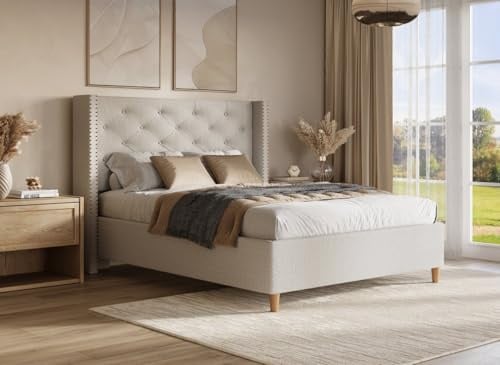 DecoInParis Lit Double en Tissu capitonné Beige 160x200 cm Margot