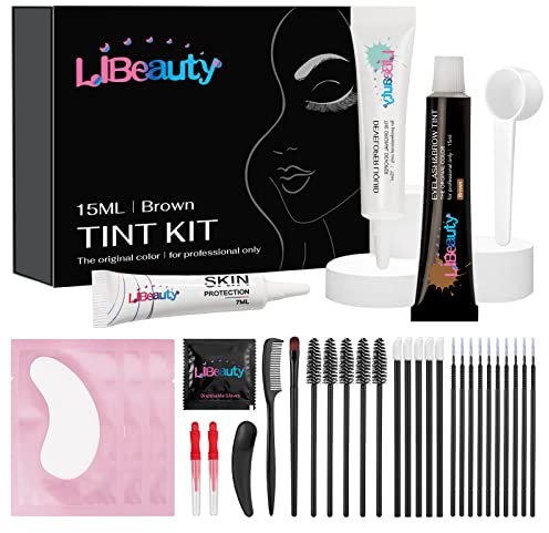 Kit de tinte de tinte para cejas y cejas Libeauty de 8 semanas de duración para teñido profesional de cejas y pestañas (Marrón)