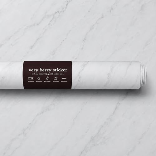 VERY BERRY STICKER Marble Vinyl Wrap (White Matte, 40 x 200 cm,1 Pack) | Authentic marble pattern, Waterproof, Kitchen vinyl wrap, For worktop, Self-adhesive, Sticky back plastic