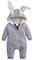 Verve Jelly Neugeborenes Baby Unisex Bodysuit Nettes Hasenohr Langarm Reißverschluss Strampler Herbst Winter Pyjama Outfit, Grau, 59 (0-3 Monate)