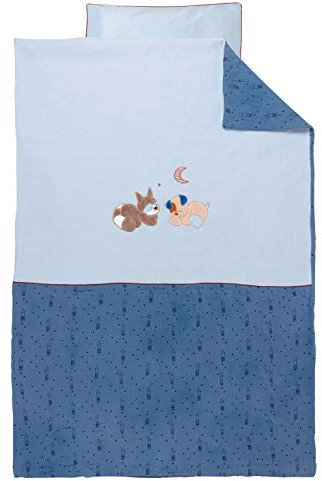 Nattou Bettwäsche-Set mit Wendemotiv Hund und Waschbär, Bettdeckenbezug 100 x 140 cm, Kissenbezug 40 x 60 cm, Jim und Bob, Blau, 333368