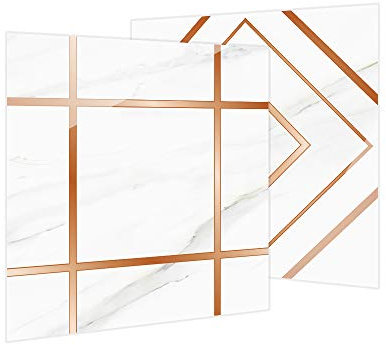 Hiser 10 Stück Küchenrückwand Fliesenaufkleber, Einfacher Luxusstil Wasserdicht Ölfest Stickerfliesen Deko Selbstklebende für Küche Wohnzimmer Badezimmer Dekoration (Luxuskupfer,20x20cm)