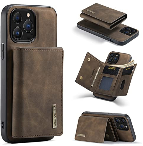 HYKEJI kompatibel mit iPhone 13 Pro Max hülle Leder Schutzhülle Geldbörse, Abnehmbare Magnetverschluss Handyhülle, mit Card Slots und magnetischer Back Cover Case für iPhone 13 Pro Max (A)