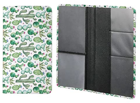 COEQINE Porte-carte d'immatriculation et d'assurance pour voiture, boîte à gants, imprimé cactus vert, cuir synthétique, 5 emplacements pour cartes