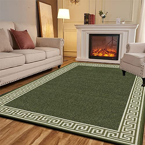 Rugs Shop Door Mats Indoor Non Slip Mat Carpet Runners for Hallways Geometrical Border Low Profile Washable Runner Rug for Kitchen, Front Door Hall Hallways Living Room (120 x 170 cm, Green Cream)