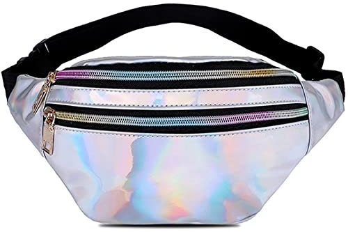 Bauchtasche Mode Damen, Glitzer Gürteltasche Verstellbarer Hüfttasche Schultertasche Smartphone Tasche Wasserdicht Crossbody Bag Umhängetasche für Party Festival Sport Outdoor Travel Silver