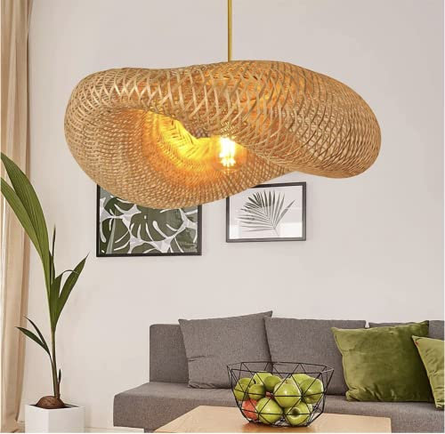 Lámpara colgante de bambú tejida a mano plegable creativa Sombrero de paja Lámpara de techo de bambú natural Lámpara de techo, lámpara de estilo rural para comedor, salón de té, sala de estar