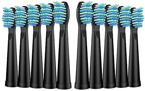Ersatz-Zahnbürstenköpfe, kompatibel mit TEETHEORY Sonic und Fairywill Zahnbürste, elektrische Bürstenköpfe, Ersatz für FW-507/508/515/551/917/959/D1/D3/D7/D8/2011, 10 Stück, Schwarz
