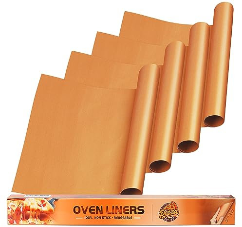 SKYBD 4 Pack Large Copper Oven Liners for Bottom of Oven BPA and PFOA Free, 16x24 Inch Thick Heavy Duty Non Stick Teflon Oven Mats for Electric, Gas, Toaster, Convection, Microwave Ovens Grills