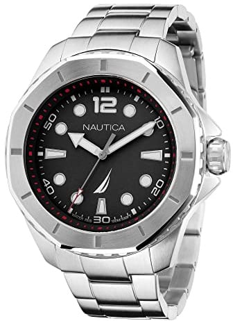 Nautica Men's KOH May Bay Stainless Steel Bracelet and Black Silicone Strap Watch (Model: NAPKMF205)
