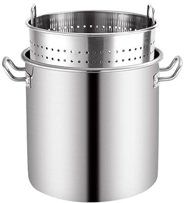 Stockpot en Acier Inoxydable pour écrevisses Fruits de mer Pot de friteuse de Dinde 27Qt / 45Qt / 63Qt Heavy Duty Commercial Clam Steamer Bucket avec Spine Basket Cookware pour Home Outdoor,45Qt