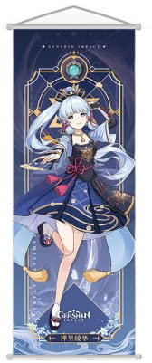 1PC Genshin Impact Scroll Poster Wandbehang Geschmiedete Stoff Malerei Dekor Wohnzimmer Schlafzimmer Kunstdruck 70 x 25 cm (Kamisato Ayaka)