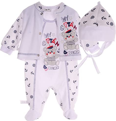 La Bortini Baby Anzug 3Tlg Strampler Hemdchen Mütze (44-50)