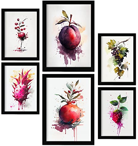 Nacnic Lila Früchte Postern. Plakate von Obst, Gemüse und gesunden Lebensmitteln im Aquarell Kunst Stil auf reinweißen Hintergründen. Innenarchitektur und Dekoration. A4 & A3.