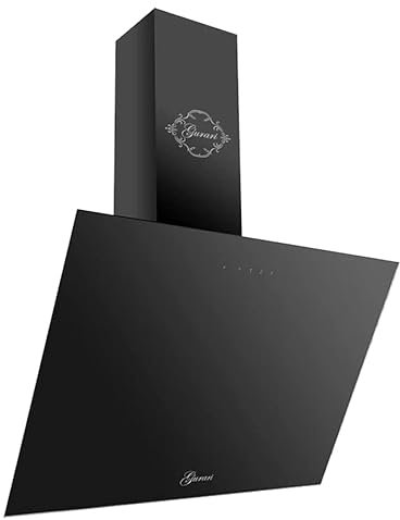 Hotte aspirante 60 cm Noir Verre GURARI 286 BL 6 Pr, Hotte de Cuisine Classe d'efficacité énergétique A, Hotte Inclinée 1000m³/h, Hotte Murale télécommande