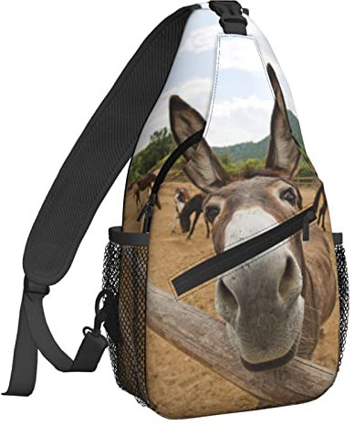 NiuKom Schultertasche für Damen, Umhängetasche, lässiger Tagesrucksack, Rucksack, Herren, Brusttasche, Fitnessstudio, Radfahren, Reisen, Wandern, Lustiger Esel, Einheitsgröße, Sling-Rucksäcke