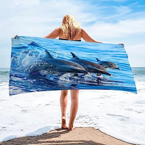 MORTRA Süßer Delphin Strandtuch Groß 100x200 cm, Weich Schnelltrocknend Sandfrei Strandhandtuch 3D Tier Mikrofaser Handtücher Badetuch für Damen Herren Handtuch Strandtücher Strandlaken Badehandtuch