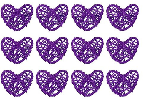 sourcing map 12 Stück Herz Deko Rattan Deko, 5 cm Fensterdeko Hängend Styropor Herz Kranz Natürlich Wicker Türdeko Haustür für Valentinstag Dekoration Hochzeit, Hellviolett