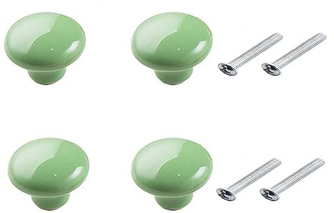 Yesmin 4 Pcs Colored Ceramic Drawer Handles,Cute Cabinet Handles,Wardrobe Door Single Hole Handles,Bedroom,Living Room,Kitchen Furniture-Green