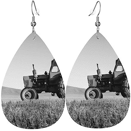 OPSREY Traktor Landwirtschaft Ruhig gedruckt Mode Tropfen Ohrringe Leder Ohrstecker Dekorative Ohrringe, Einheitsgröße, Kunstleder