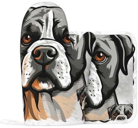 Oven Mitts and Pot Holders Sets of 2 Heat Resistant Non-Slip American Bulldog Head Print Kitchen Oven Gloves Hot Pads for Chef Baking Cooking Grilling BBQ Gifts