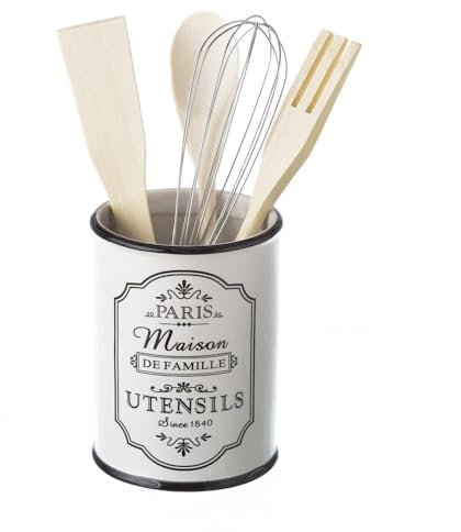 Porta utensilios París de Stoneware Negra Blancos Vintage para Cocina France (Porta utensilios)