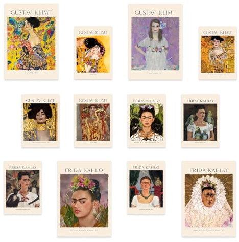 Nacnic Klimt & Frida Kunstdrucke Set - 4 A3 & 8 A4 - Stil berühmter Maler - Keine Rahmen, nur Drucke - Lebendiges Design - 200 Zeichen Wandkunst Poster Wanddekoration