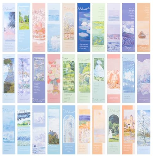 Monet Ölgemälde Lesezeichen, 30 Stück Ästhetische Lesezeichen aus Papier, Lesegeschenk für Frauen, Lehrer, Studenten, Leseratten und Monet Liebhaber