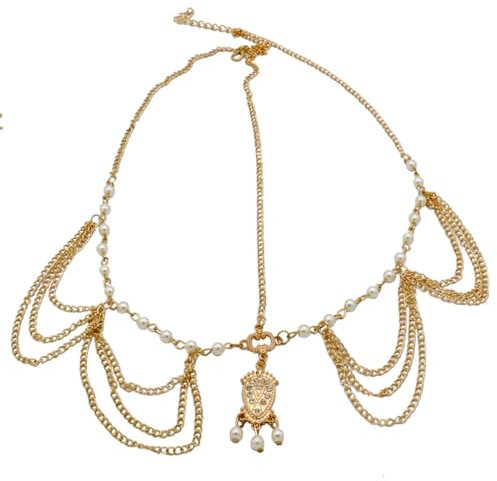 BYXG Wahrsagerin Kostüm, Wahrsagerin Accessoires, Wahrsagerin Kostüm Damen, Boho-Quasten-Kopfketten goldene Festival-Stirn-Stirnband, Perlen-Kopfschmuck Braut Abschlussball Kostüm, 1 Stück