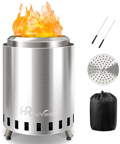 HavRixor Tisch-Feuerstelle mit Ständer, 24,9 x 18,1 cm, raucharm, Camping, Outdoor, Tisch-Feuerstelle, angetrieben durch Pellets oder Holz, tragbare Mini-Feuerstelle mit Reisetasche