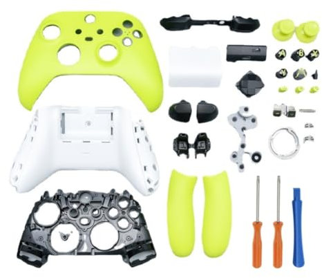 Hzxkqmil Carcasa de Repuesto para Xbox Series X/S Controller - Kit de Carcasa Completa Incluye Funda de Cáscara Marco Central Rieles Laterales Botones ABXY Parachoques LB RB Accesorios (Amarillo)