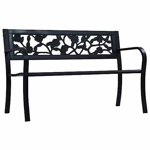 Tidyard Garden Bench, Outdoor Chairs, 3 Seater Patio Terrace Furniture Weatherproof Durable, Metal Seat and Iron Backrest, Vintage Style 125 cm Black