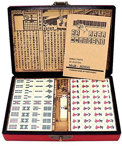 Funien Chinesisches nummeriertes Mahjong-Set 144 Fliesen Mah-Jong-Set Tragbares chinesisches Spielzeug mit Schachtel